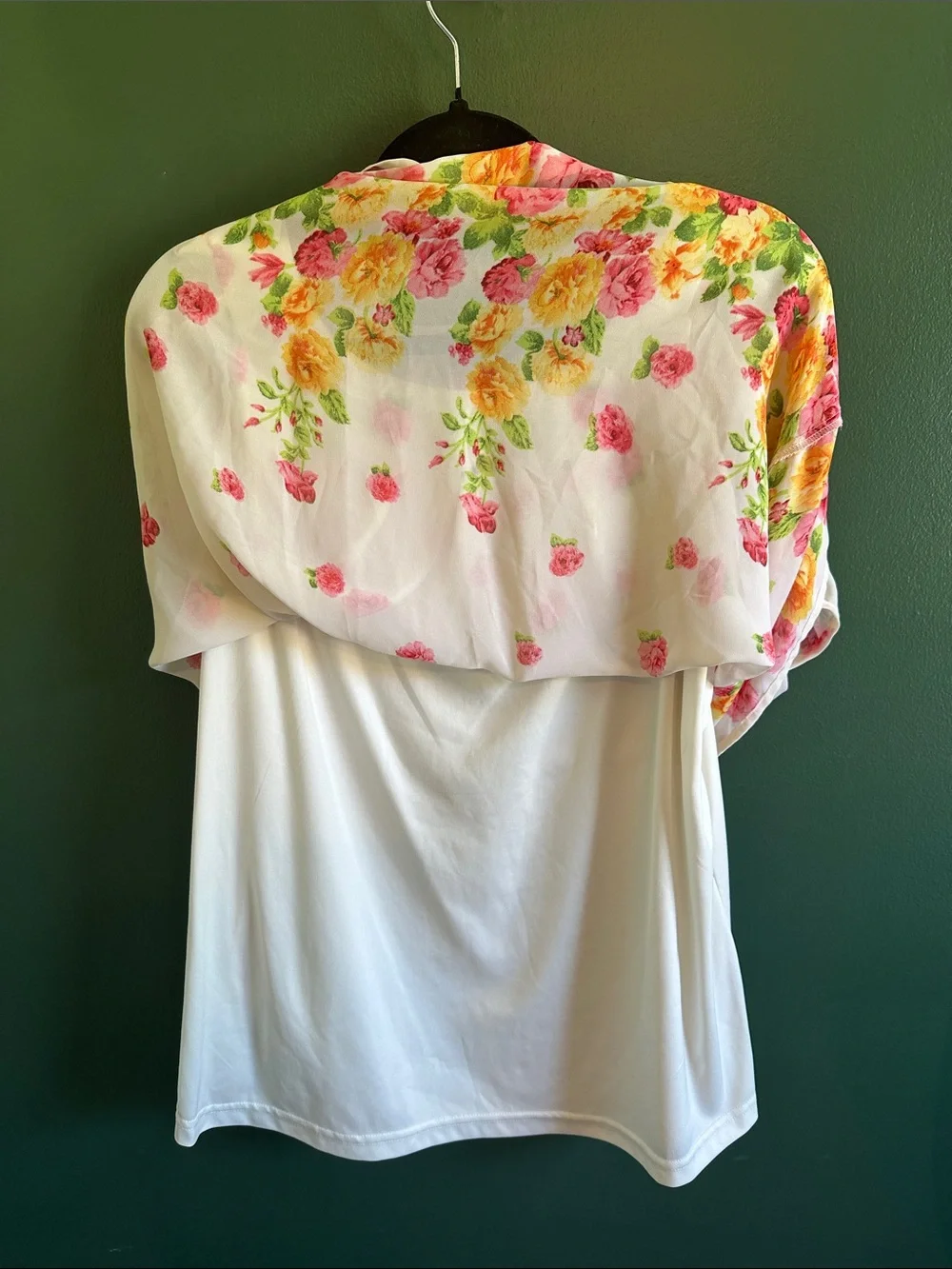 Sara Michelle Cream Top with Pink Floral Accents